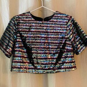Forever 21 Sequined SPARKLE Cropped Top Blouse - S